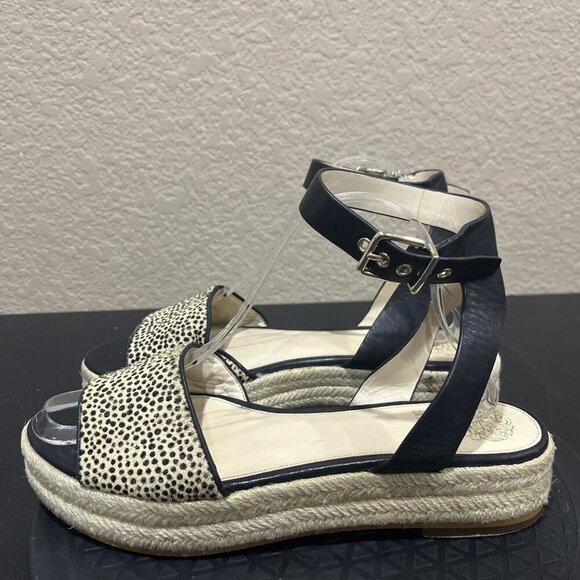 Vince Camuto Platform Espadrille Sandals Size 10 Black Tan Ankle Strap Boho Y2K - Picture 5 of 8